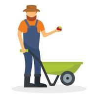 Farmer with wheelbarrow icon, flat style vector