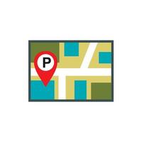 mapa de jps con un icono de señal de estacionamiento, tipo plano vector