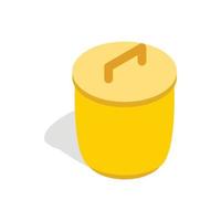Closed yellow trash can icon, isometric 3d style vector