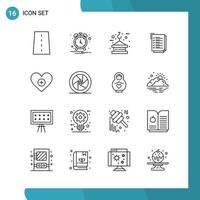 Vector Pack of 16 Outline Symbols Line Style Icon Set on White Background for Web and Mobile Creative Black Icon vector background