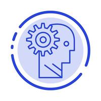 Solution Brain Gear Man Mechanism Personal Working Blue Dotted Line Line Icon vector