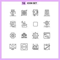 Pack of 16 Modern Outlines Signs and Symbols for Web Print Media such as package warning funds signaling floor Editable Vector Design Elements