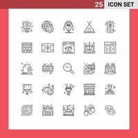 Line Pack of 25 Universal Symbols of banking tent android nature technology Editable Vector Design Elements