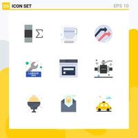 conjunto de pictogramas de 9 colores planos simples de elementos de diseño de vector editables de ingeniero de llave de datos de Internet web