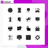 Set of 16 Modern UI Icons Symbols Signs for heart search find resource magnifier Editable Vector Design Elements