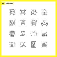 16 iconos creativos signos y símbolos modernos de tocadiscos dj dispositivos de cocina elementos de diseño vectorial editables móviles vector