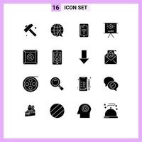 Group of 16 Modern Solid Glyphs Set for playing search service product presentation Editable Vector Design Elements