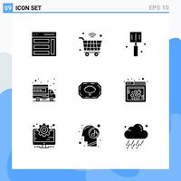 9 Universal Solid Glyphs Set for Web and Mobile Applications domain international iot hosting food Editable Vector Design Elements