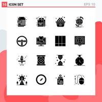 Group of 16 Modern Solid Glyphs Set for controller network recycle internet connectivity Editable Vector Design Elements