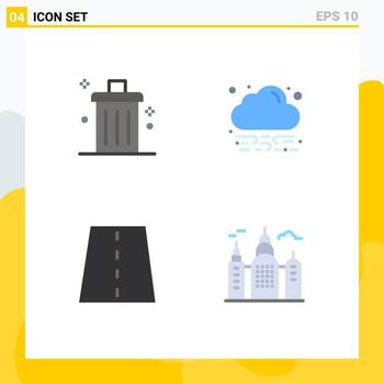 4 paquete de iconos planos de interfaz de usuario de signos y símbolos modernos de elementos de diseño vectorial editables de camino verde de basura de infraestructura de contenedores vector