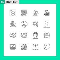 Pack of 16 creative Outlines of coins savings bulb debt accumulation Editable Vector Design Elements