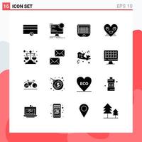 conjunto de 16 iconos modernos de la interfaz de usuario signos de símbolos para elementos de diseño de vectores editables de red de corazón estático de emoji de cara