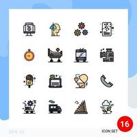 16 Universal Flat Color Filled Lines Set for Web and Mobile Applications planning management habit goal preferences Editable Creative Vector Design Elements