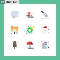 Set of 9 Modern UI Icons Symbols Signs for cog extension audio cable document analysis Editable Vector Design Elements