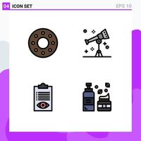 Filledline Flat Color Pack of 4 Universal Symbols of donut job astronomy telescope list Editable Vector Design Elements