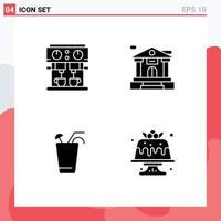Group of 4 Solid Glyphs Signs and Symbols for coffee food drink building bakery Editable Vector Design Elements