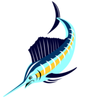 Sailfish Fish Jumping Retro png