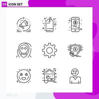 Line Icon set Pack of 9 Outline Icons isolated on White Background for Web Print and Mobile Creative Black Icon vector background