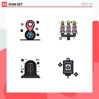 Mobile Interface Filledline Flat Color Set of 4 Pictograms of geolocation panel pin flame bag Editable Vector Design Elements