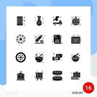 Set of 16 Modern UI Icons Symbols Signs for astronomy night automobile music pollution Editable Vector Design Elements