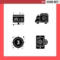 4 Icon Pack Solid Style Glyph Symbols on White Background Simple Signs for general designing Creative Black Icon vector background