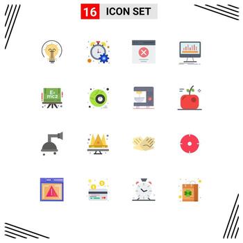 16 Flat Color concept for Websites Mobile and Apps stats dashboard communication processing user Editable Pack of Creative Vector Design Elements