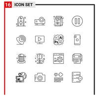 Pictogram Set of 16 Simple Outlines of phone pause slide projector multimedia coffee Editable Vector Design Elements