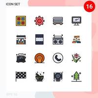 Pack of 16 creative Flat Color Filled Lines of speaker imac user device computer Editable Creative Vector Design Elements