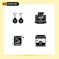 User Interface Pack of 4 Basic Solid Glyphs of earing directory analytics laptop phone book Editable Vector Design Elements