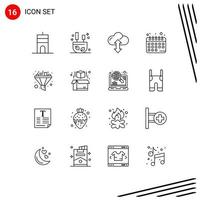 Group of 16 Modern Outlines Set for sort filter cloud plans diet planning Editable Vector Design Elements