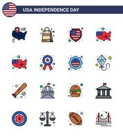 Stock Vector Icon Pack of American Day 16 Line Signs and Symbols for sign police protection badge united Editable USA Day Vector Design Elements