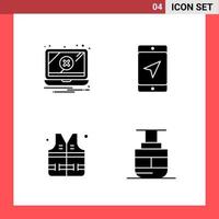 4 Icon Pack Solid Style Glyph Symbols on White Background Simple Signs for general designing Creative Black Icon vector background