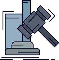 Auction gavel hammer judgement law Flat Color Icon Vector