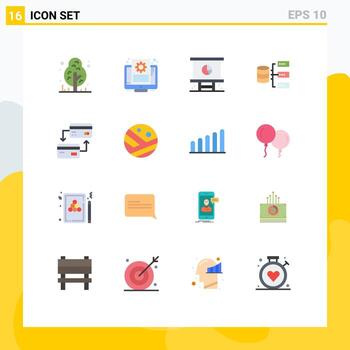 User Interface Pack of 16 Basic Flat Colors of card base business servers presentation Editable Pack of Creative Vector Design Elements