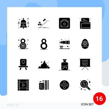 Pictogram Set of 16 Simple Solid Glyphs of eight folder career web service Editable Vector Design Elements