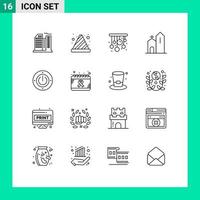 Pack of 16 Modern Outlines Signs and Symbols for Web Print Media such as energy monastery home historic christian Editable Vector Design Elements