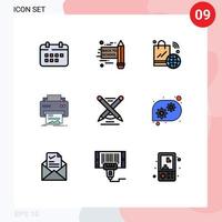 9 Thematic Vector Filledline Flat Colors and Editable Symbols of education hardware internet printing digital Editable Vector Design Elements