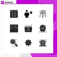 9 Universal Solid Glyphs Set for Web and Mobile Applications sound music package keyboard wifi Editable Vector Design Elements