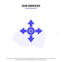 Our Services Arrow Map Location Navigation Solid Glyph Icon Web card Template vector