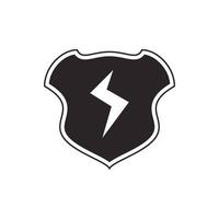 Shield with lightning bolt icon, simple style vector