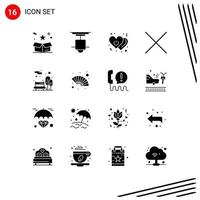 Universal Icon Symbols Group of 16 Modern Solid Glyphs of bench close lamp switch off Editable Vector Design Elements