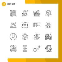 16 Outline concept for Websites Mobile and Apps hotel education symbol bulb office table Editable Vector Design Elements