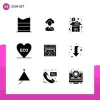 Glyph Icon set Pack of 9 Solid Icons isolated on White Background for responsive Website Design Print and Mobile Applications Creative Black Icon vector background