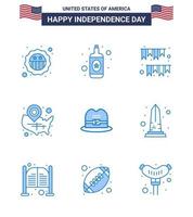 Stock Vector Icon Pack of American Day 9 Line Signs and Symbols for hat wisconsin garland usa map Editable USA Day Vector Design Elements