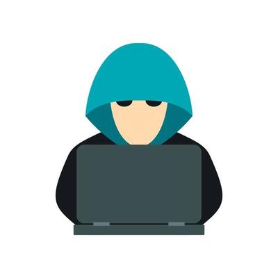 Hacker behind a computer icon, flat style