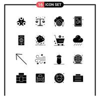 Pack of 16 Modern Solid Glyphs Signs and Symbols for Web Print Media such as world electronics add connection meat Editable Vector Design Elements