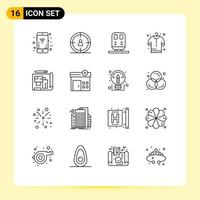 Mobile Interface Outline Set of 16 Pictograms of estate blueprint railway architecture cloth Editable Vector Design Elements