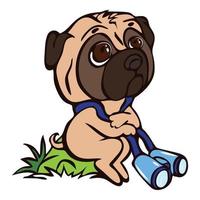 Pug icono binocular, estilo de dibujos animados vector