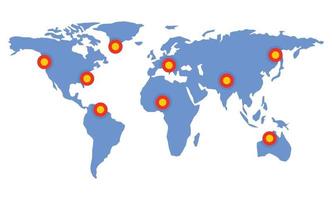 icono de pines de mapa global, estilo plano vector