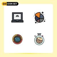 Set of 4 Modern UI Icons Symbols Signs for laptop globe market management statistics Editable Vector Design Elements